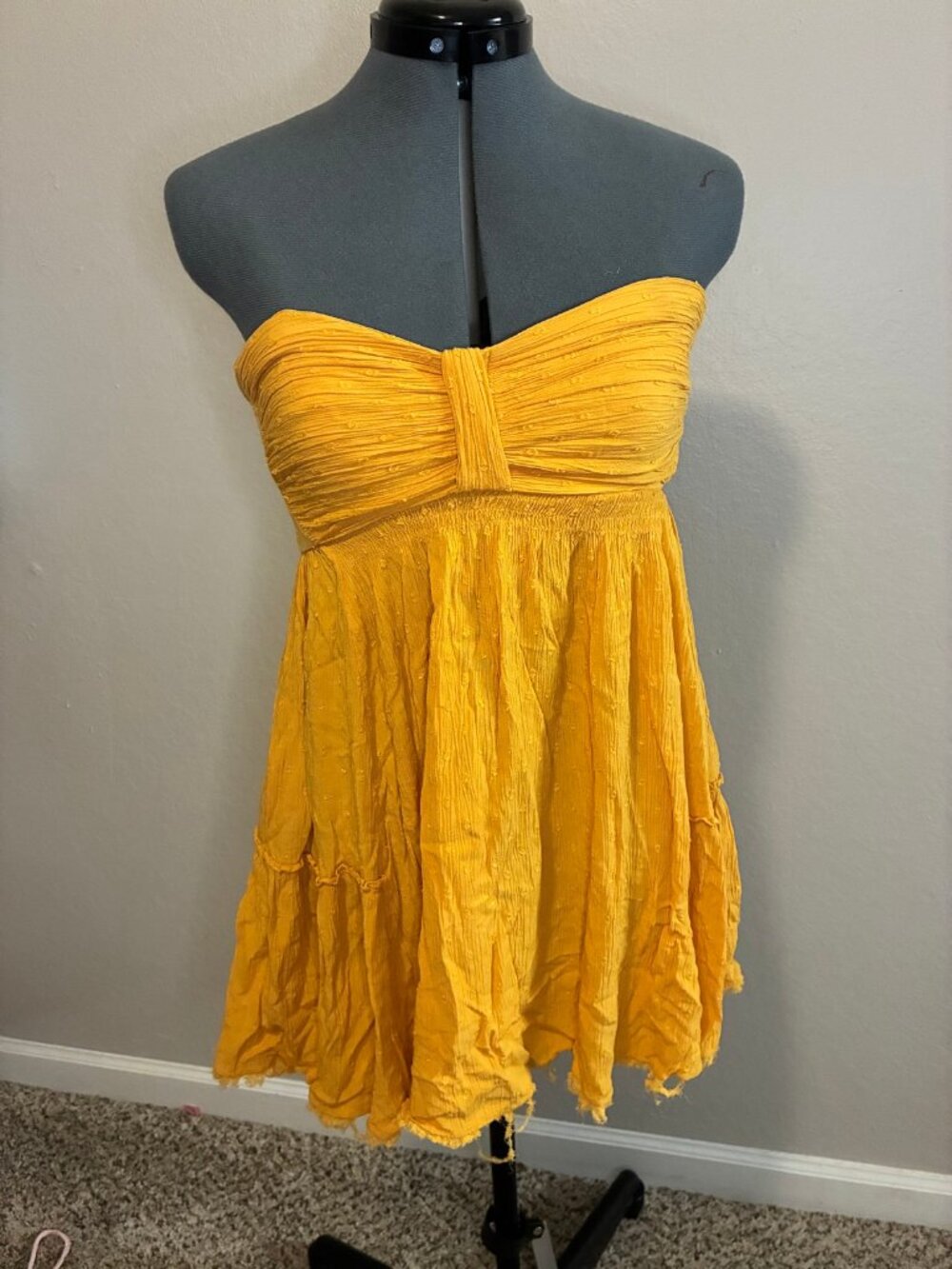 Free People Strapless Mini Dress M Mustard Swiss Dot